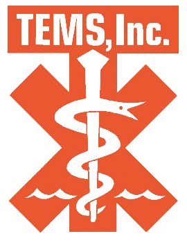 The TEMS Logo Consisting of the Rod of Asclepius in white against the Orange Star of Life
